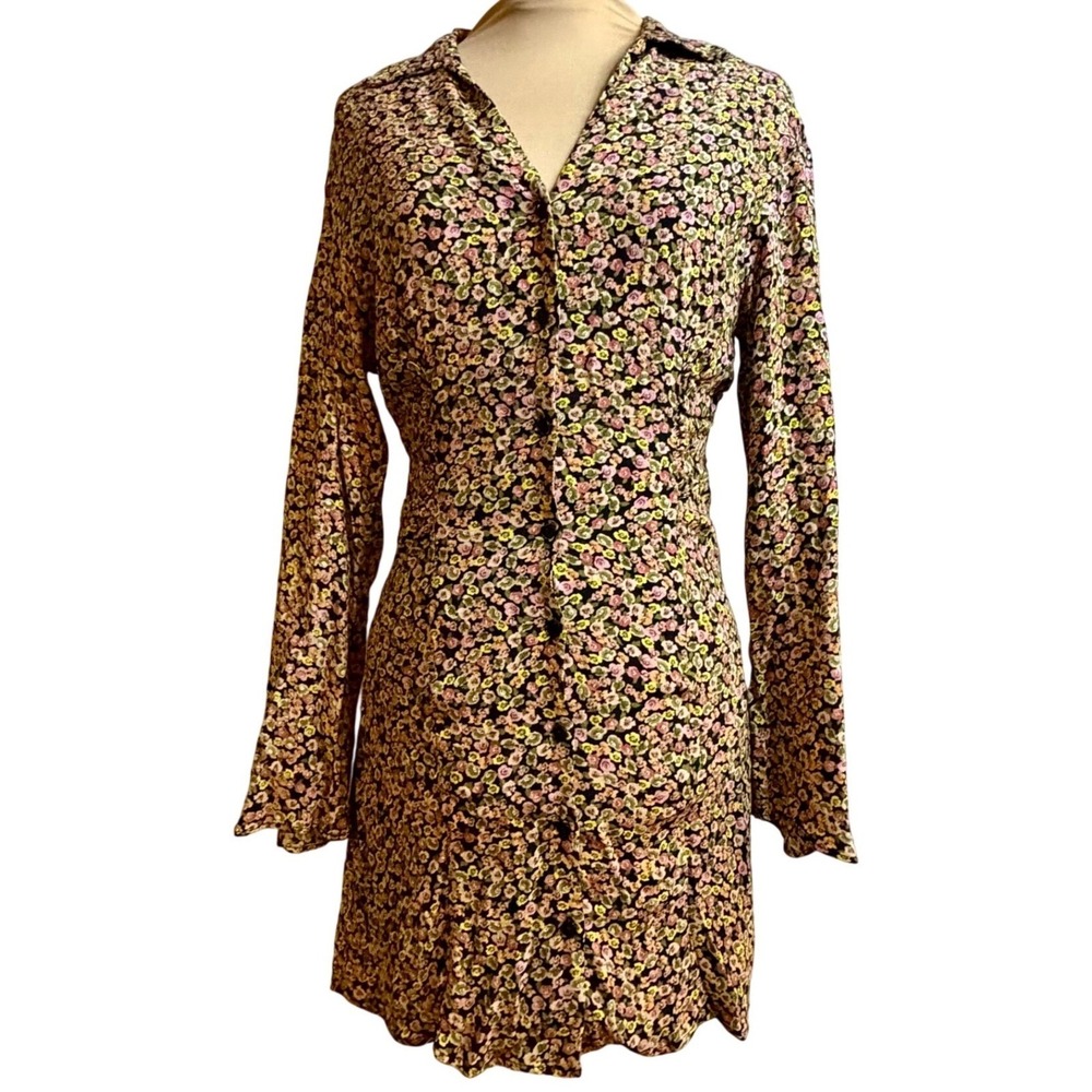 Zara Ditsy Floral Button Down Mini Dress Whimsygoth Cottagecore Womens Size S